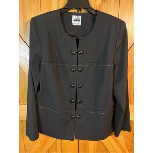 Vintage Leslie Fay Black Military Style  Double Front Button Blazer Size 16 (269